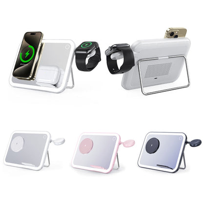 7.5W 3-in-1 MagSafe Magnetic Folding LED Makeup Mirror Night Light Wireless Charger, White, Pink, Black