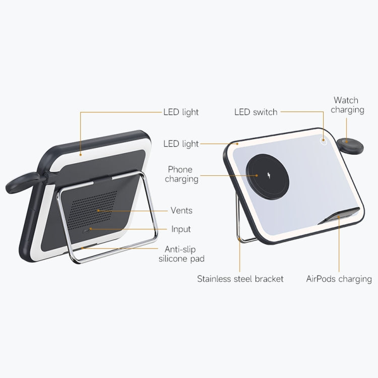 7.5W 3-in-1 MagSafe Magnetic Folding LED Makeup Mirror Night Light Wireless Charger, White, Pink, Black