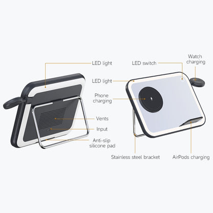 7.5W 3-in-1 MagSafe Magnetic Folding LED Makeup Mirror Night Light Wireless Charger, White, Pink, Black