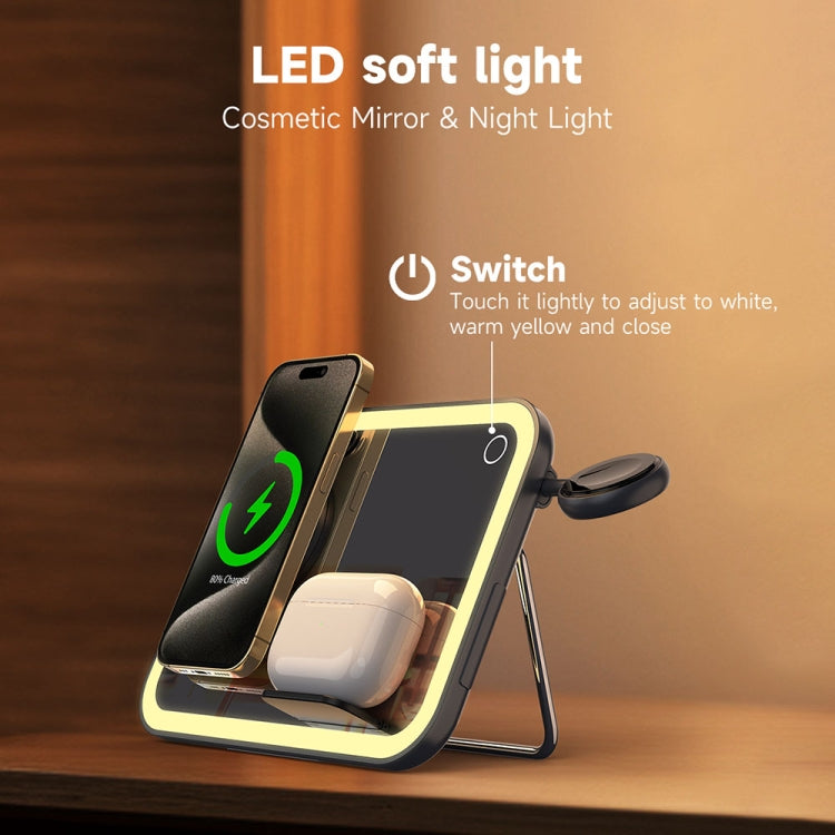 7.5W 3-in-1 MagSafe Magnetic Folding LED Makeup Mirror Night Light Wireless Charger, White, Pink, Black