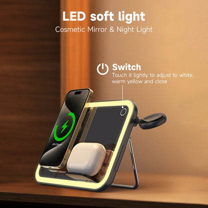 7.5W 3-in-1 MagSafe Magnetic Folding LED Makeup Mirror Night Light Wireless Charger, White, Pink, Black