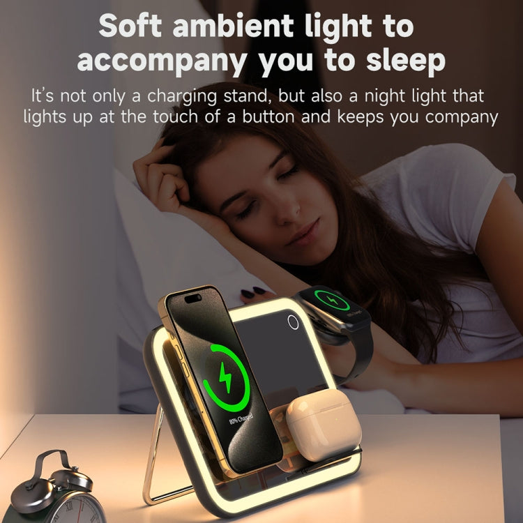 7.5W 3-in-1 MagSafe Magnetic Folding LED Makeup Mirror Night Light Wireless Charger, White, Pink, Black