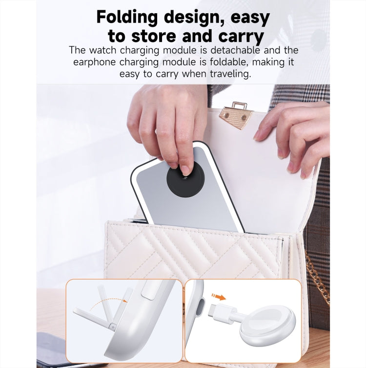 7.5W 3-in-1 MagSafe Magnetic Folding LED Makeup Mirror Night Light Wireless Charger, White, Pink, Black